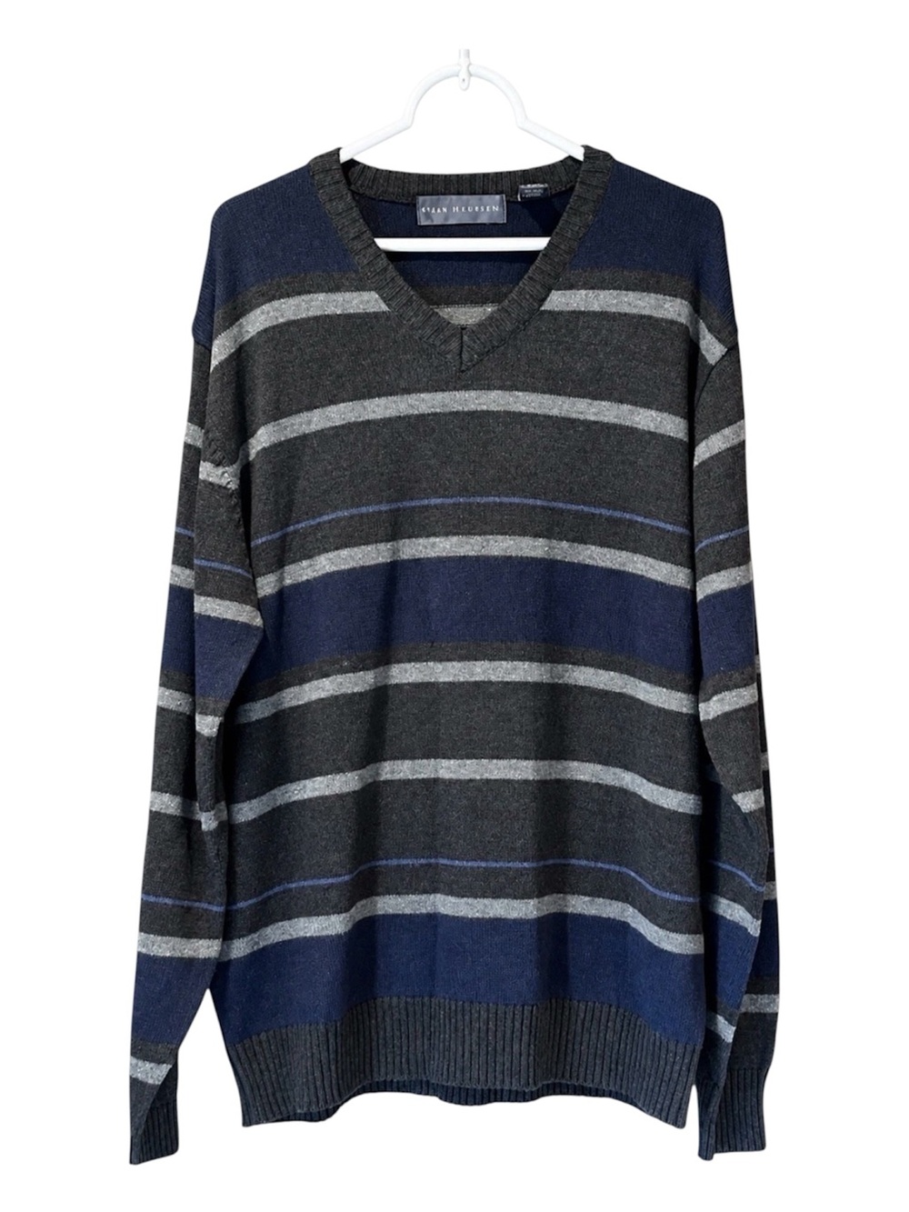 Vintage Oscar De La Renta‎ Mens XL Striped V Neck Knit Sweater Grandpacore 90s